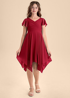 Azazie Janeaurelia Junior A-Linie Plissee Chiffon Kleid Scharlachrot image6