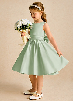 Azazie Sosie Flower Girl Dresses Dusty Sage Dusty Sage A-Line Pleated Matte Satin Dress image3
