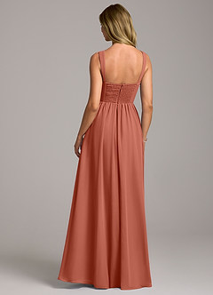 Azazie Rosaline Robes de demoiselle d'honneur Robe Trapèze en Mousseline de soie Fente Latérale Argile image6