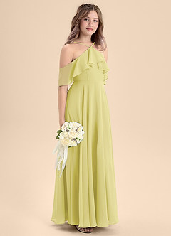 Azazie Tessabelle Junior Vestido de Sorbete De Limón de Gasa de Corte En A con Vestidos sin tirantes image5