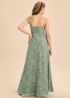 Azazie Kaylee Junior Agave A-Line with Belt Floral Burnout Dress image2