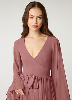 Azazie Tiphanie Bridesmaid Dresses Desert Rose A-Line V-Neck Ruched Chiffon Dress image6