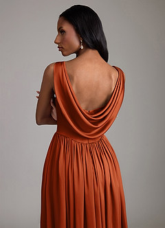Azazie Novi Bridesmaid Dresses Burnt Orange A-Line with Pockets Stretch Satin Dress image4