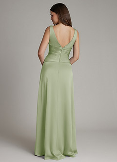 Azazie Pauline Final Sale Dusty Sage A-Line Pleated Stretch Satin Dress image2