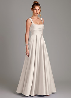 Azazie Azaria Vestidos de damas de honor Vestido Alabastro Blanco de Satén Elástico de Línea A con Corsé image4
