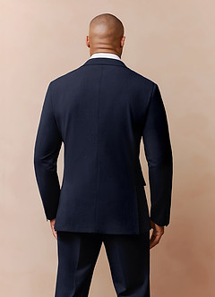 front Savile Navy Blue Wool Blend Suit Jacket
