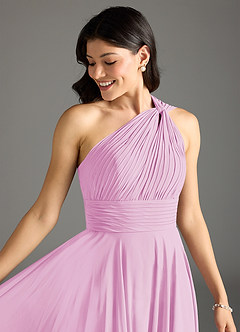 Azazie Charlize Bridesmaid Dresses Candy Pink A-Line One Shoulder Chiffon Dress image5