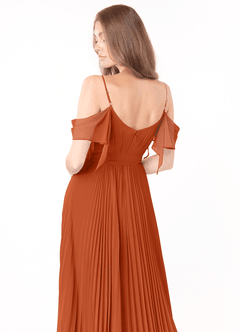 Azazie Lyney Robes de demoiselle d'honneur Robe Trapèze en Mousseline de soie Épaule décolletée Orange Brûlée image5
