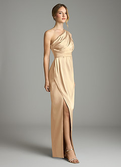 Azazie Emorie Brautjungfernkleider Etui One-Shoulder Stretch-Satin Kleid Champagner image4
