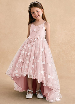 Azazie Celia Flower Girl Dresses Powder Pink A-Line Spaghetti Strap Tulle Dress image5