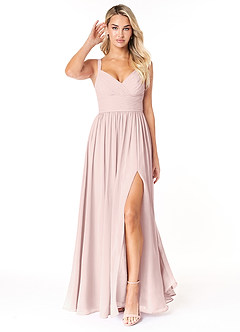 Azazie Chanel Robes de demoiselle d'honneur Robe Trapèze en Mousseline de soie Plissée Rose Pâle image1