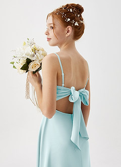 Azazie Shale Junior Sea Glass A-Line Stretch Satin Dress image1