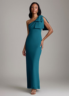 Azazie Yuanna Bridesmaid Dresses Ink Blue Mermaid One Shoulder Chiffon Dress image1