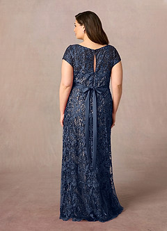 Azazie Dorit Mother of the Bride Dresses Dark Navy Champagne Sheath Scoop Lace Dress image9