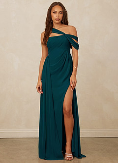 Christian Siriano Bridal for Azazie 1014 Bridesmaid Dresses Pine A-Line Off the Shoulder Chiffon Dress image4