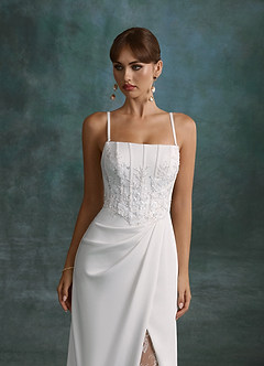 Azazie Shera Abiti da Sposa Abito A-Line in Raso con Retro in Crepe Senza Spalline Bianco Diamante image7
