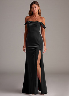 Azazie Saige Bridesmaid Dresses Black Sheath Off the Shoulder Velvet Convertible Dress image3
