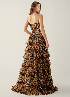 Samara Bruine Luipaard Galajurk met ruches en A-lijn model image5