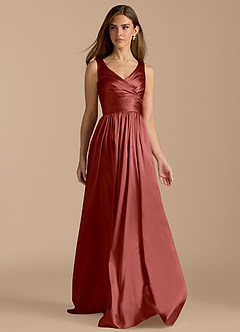 Azazie Keyla Bridesmaid Dresses Terracotta A-Line Pleated Metallic Satin Dress image6