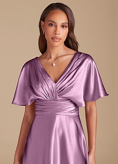 Azazie Pamela Bridesmaid Dresses Wisteria A-Line Pleated Metallic Satin Dress image1