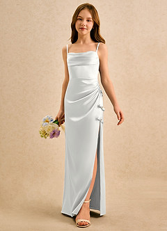 Azazie Bundt Girls Formal Blumenmädchenkleider A-Linie Plissee Stretch-Satin Kleid Weiß image5