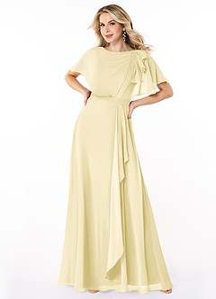 Azazie Aaliyah Modest Bridesmaid Dresses A-Line Scoop Pleated Chiffon Floor-Length Dress image1