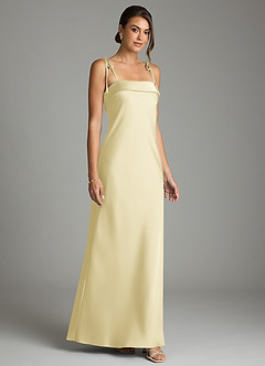 Azazie Ellia Bridesmaid Dresses Lemon Sorbet Sheath Bow Stretch Satin Dress image3
