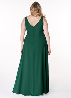 Azazie Kori Bridesmaid Dresses Emerald A-Line Pleated Chiffon Dress image7