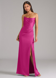 Azazie Marla Bridesmaid Dresses Fuchsia Sheath Strapless Stretch Satin Convertible Dress image4