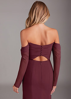 Azazie Hallie Bridesmaid Dresses Cabernet Mermaid Long Sleeve Chiffon Dress image7