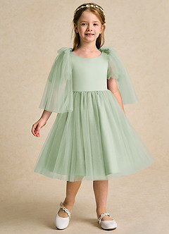 Azazie Duchess vestidos de niña de las flores Vestido de Salvia Polvorienta de Tul de Corte En A con Con mangas image5