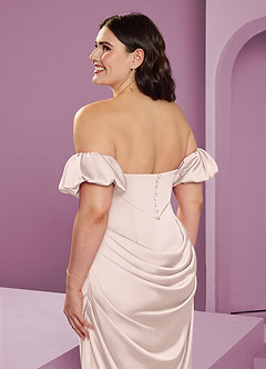 Barbie ♥ Azazie Jurken voor bruidsmeisjes Converteerbaar Jurk van Stretch Satijn met Kolom Off the Shoulder Blozend Roze image8