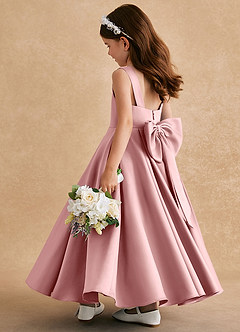 Azazie Honey Bear Flower Girl Dresses Dusty Rose A-Line Pleated Matte Satin Dress image4