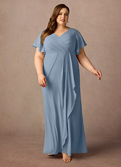 Azazie Song Mother of the Bride Dresses Dusty Blue Mermaid V-Neck Pleated Stretch Chiffon Dress image6