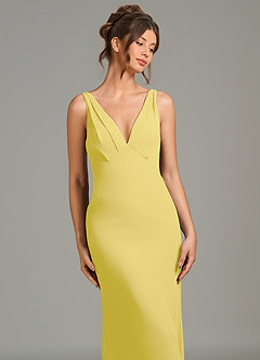 Azazie Leticia Bridesmaid Dresses Canary Sheath Pleated Chiffon Dress image5
