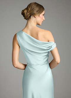 Azazie Emerson Bridesmaid Dresses Sea Glass Mermaid Off the Shoulder Stretch Satin Dress image7