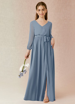 Azazie Angelica Junior Abito A-Line in Chiffon Plissettato Crepuscolo image1