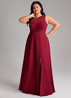 Azazie Phaedra Bridesmaid Dresses Burgundy A-Line One Shoulder Chiffon Dress image7