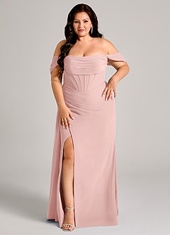 Azazie Amyra Robes de demoiselle d'honneur Robe Fourreau Convertible en Mousseline de soie Épaules dénudées Rose Poudré image12
