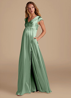 Azazie Allessia Maternity Bridesmaid Dresses A-Line Metallic Satin Floor-Length Dress image3