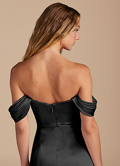 Azazie Amyra Brautjungfernkleider Wandelbar Meerjungfrau-Linie Herzausschnitt Metallischer Satin Kleid Schwarz image3