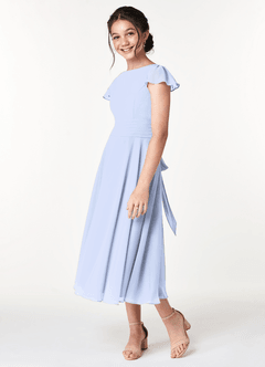 Azazie Payton Junior Ice A-Line Bow Chiffon Dress image5