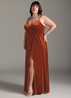 Azazie Sora Bridesmaid Dresses Burnt Orange A-Line Halter Bow Velvet Dress image9
