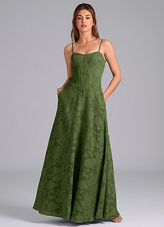 Azazie Stasy Bridesmaid Dresses Olive A-Line Sweetheart Neckline Floral Burnout Dress image3