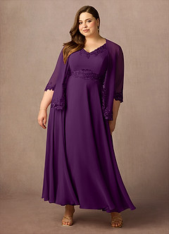 Azazie Devana Mother of the Bride Dresses Grape A-Line Sequins Chiffon Dress image12