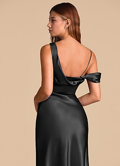 Azazie Madelyn Suknie dla druhen Syrena Zza ramienia Metaliczny satynowy Do ziemi Sukienka image7