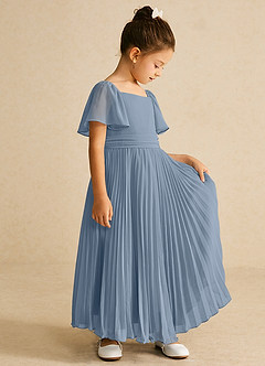 Azazie Bun Bun Blumenmädchenkleider A-Linie Plissee Chiffon Kleid Staubblau image5