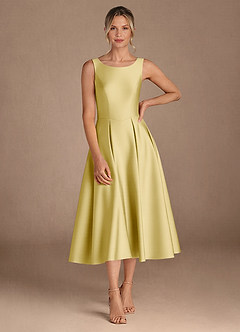 Azazie Fulton Abiti per la Madre della Sposa Abito A-Line in Raso Elasticizzato Plissettato Sorbetto Al Limone image4