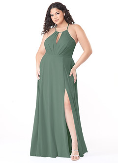 Azazie Evalleen Bridesmaid Dresses Eucalyptus A-Line Pleated Chiffon Dress image2