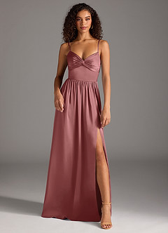 Azazie Zeya Bridesmaid Dresses Amethyst A-Line Pleated Stretch Satin Dress image3